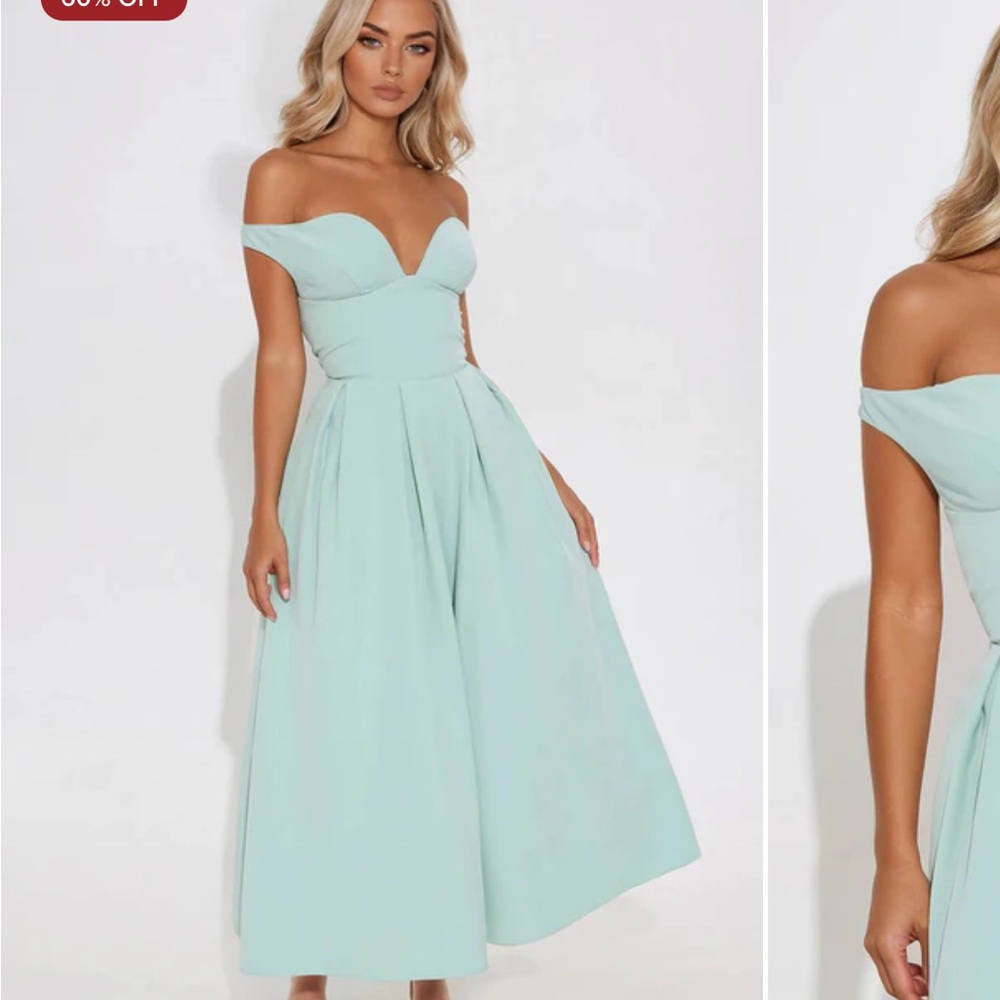 Fashion Nova Off Shoulder Maxi Dress - Light Blue